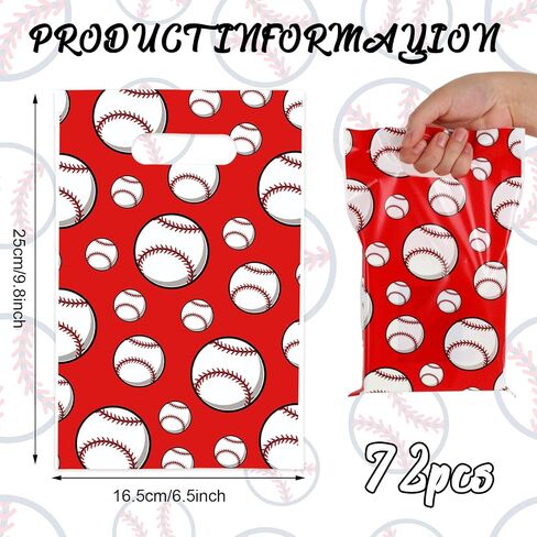 Whaline 72Pcs Baseball Party Favor Bags Red White Ball Treat Bags Plastic Goodie Candy Bags for Kids Birthday Sport Event Party Gift Wrapping Supplies in Saudi Arabia