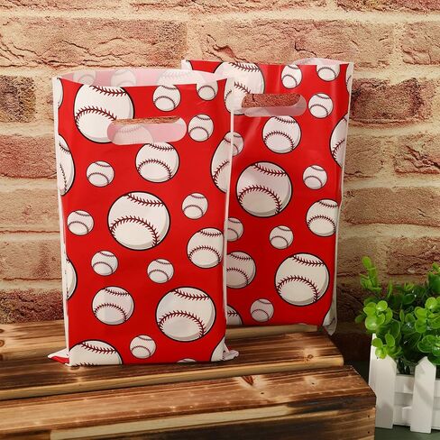 Whaline 72Pcs Baseball Party Favor Bags Red White Ball Treat Bags Plastic Goodie Candy Bags for Kids Birthday Sport Event Party Gift Wrapping Supplies in Saudi Arabia