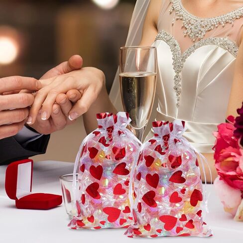 Choyaxo 50pcs أكياس أورجانية أحمر طباعة القلب الساتان الساتان in Kuwait