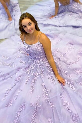 CWOAPO Spaghetti Straps Long Prom Dresses for Teens 2024 Lace Appliques Tulle Ball Gown Prom Dress with Pockets Wedding in Saudi Arabia