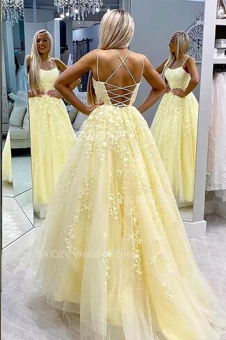 CWOAPO Spaghetti Straps Long Prom Dresses for Teens 2024 Lace Appliques Tulle Ball Gown Prom Dress with Pockets Wedding in Saudi Arabia