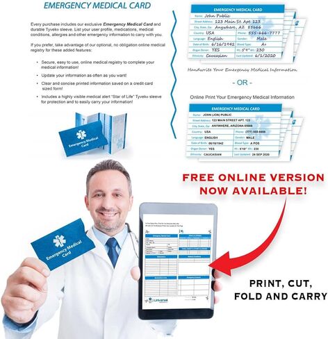 Emergency Medical Alert Informations ID Wallet Cards with Protective Tyvek Sleeves – Recognizable Star of Life Symbol for First Responders, Pocket Size, Pack of 4 in Saudi Arabia