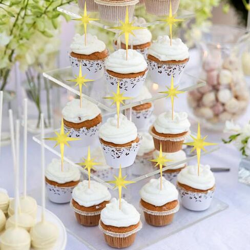 30PCS Star Cupcake Toppers Little Star Twinkle Cupcake Picks Engagement Bridal Baby Shower Wedding Birthday Party Cake Decorations Supplies Blue in Kuwait