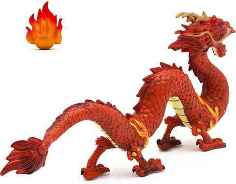 Gemini&Genius Chinese Dragon Toys, Dragon Action Figures, Standing Dragon Animal Figureine, Toy Gifts or Ornament for Decoration, Collection, Kids Play Toys (Red) in Saudi Arabia