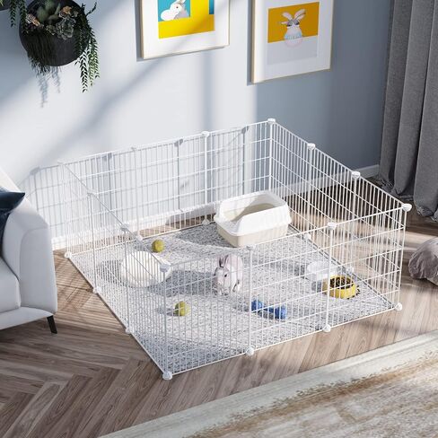 C&AHOME Pet Playpen, Small Animals Supplies, 12 Panels Exercise Playpens Cage, C Grids Portable Yard Fence Indoor, Ideal for Guinea Pigs, Puppy Pet Products, DIY Metal Playpens, 12" × 15" Black in Kuwait
