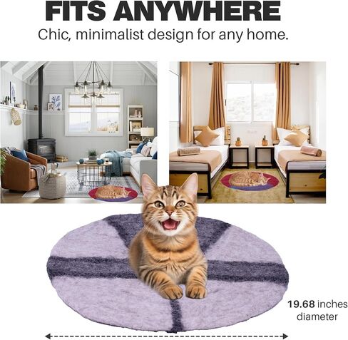 Cat Bed Mat Natural Merino Wool Cozy Large Carpet Pad for Pet Cats Kitty Small Dog House Warm Organic Sheep Wool Scratch Floor Mats Rug Bedding (Aqua Red, Large) in Kuwait