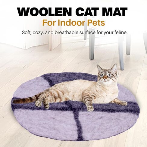 Cat Bed Mat Natural Merino Wool Cozy Large Carpet Pad for Pet Cats Kitty Small Dog House Warm Organic Sheep Wool Scratch Floor Mats Rug Bedding (Aqua Red, Large) in Kuwait