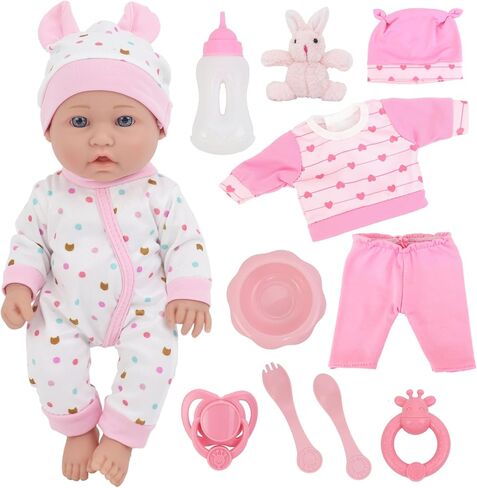 ZITA ELEMENT 12 Inch Baby Doll with Accessories for Baby Doll Reborn Includes Carrier Bassinet Bed, Pacifier, Blanket, Pillow, Feeding Set, New Born Baby Doll Playset for Toddlers 3 Ages and Up in Kuwait