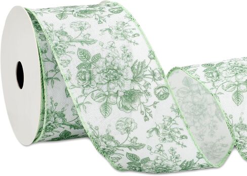 AnyDesign Floral Wired Edge Ribbon Blue Flower Craft Ribbon Chinoiserie Decorative Fabric Ribbon for DIY Crafts Wreath Bow Making, 12 Yards in Saudi Arabia