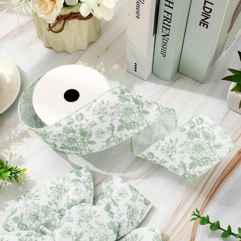 AnyDesign Floral Wired Edge Ribbon Blue Flower Craft Ribbon Chinoiserie Decorative Fabric Ribbon for DIY Crafts Wreath Bow Making, 12 Yards in Saudi Arabia