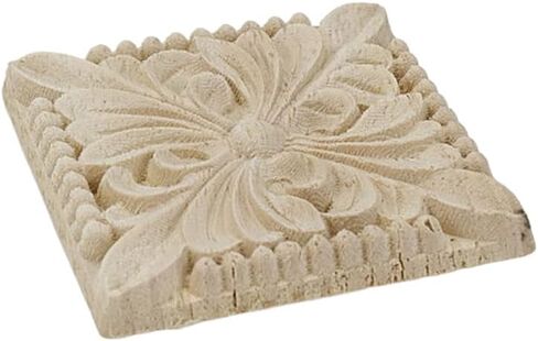 4Pcs Wooden Carved Appliques Onlays Square Unpainted Solid Wood Appliques DIY Cabinet Door Furniture Decoration Leaf Pattern 2.33" / 59mm (#1) in Saudi Arabia