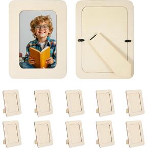 10pcs Wooden Photo Frames, Unfinished Photo Frame Set Unfinished Wooden Photo Frame DIY Souvenir Set Painting Arts Projects Decorate Christmas Halloween Wedding Birthday Photo Frames