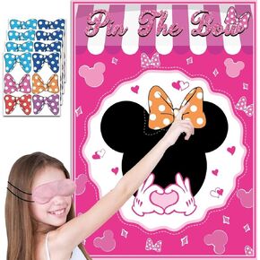 زخرفة حفلة عيد ميلاد الوردي ماوس ، دبوس ملصق القوس على لعبة Party Mouse ، Pink Bink High Gloss High Gaterproof Povors مع ملصقات القوس 24pcs لعيد ميلاد الأطفال ، لوازم الفصول الدراسية.