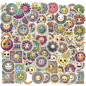 100 Pcs Sun Vinyl Stickers, Happy Smiley Face Sunshine Stickers Decals, Scrapbooking Stickers Aesthetic for Kids Adult Teacher Party Favors Journal Calendar Envelopes Decor