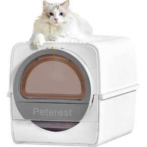 Semi Auto Large Self Cleaning Cat Litter Box,No Smell,Pull and Scoop,for Micro Crystal cat Litter,Easy to Clean,with Lid High-Capacity White Litter Box
