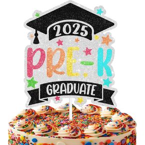 2025 ما قبل التخرج من كعكة التخرج Topper-تهانينا للأولاد أو الفتيات ما قبل المدرسة ، حفلة تخرج أو تخرج الأطفال （Stars ، Glitter）-Sugargera
