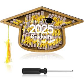 Graduation Money Box Gift Graduation Cap Money Holder Class of 2025 Wooden Cash Box with Tassels Graduate Fund Cash Holder Gift DIY for Grad Party Supplies High School College Decor