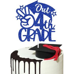 Peace Out Grade Cate Cake Topper ، Grad Grad من الصف الرابع ، ديكورات Happy Fourth Grad Tradues for Kids Blue Glitter