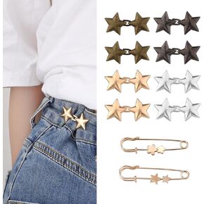 8pcs الأزرار النجوم دبابيس و 2pcs بروش ، قابلة للتعديل وقابلة لإعادة الاستخدام جين تورنر ، دبابيس أزرار جان للجنون الفضفاضة مع بروش النجوم والزهور ، لا نجم الخياطة بانت ملحقات الملابس