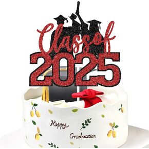 فئة 2025 كعكة توبر ، تهانينا غراد/أنت فعلت ذلك ديكور كعكة ، فئة 2025 Happy High School/College/University التخرج من زخارف الحفلات ، الذهب والأزرق اللامع