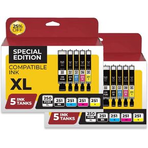 Compatible Replacement for Canon PGI250 XL & CLI251 XL Combo Pack Printer Ink Cartridges - Works Great with Canon PIXMA MX922, MG5520, MG7520 and More Printers (10 Pack Canon PGI 250 Ink)