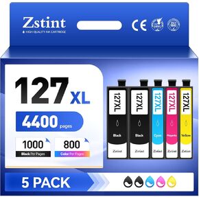 Remanufactured 127XL Ink Cartridges Replacement for T127 T127XL 127 127xl Ink High Yield 5-Pack Compatible with WF-545 WF-845 WF-645 WF-3540 WF-3520 WF-7010 WF-7510 WF-7520 NX530 NX625 Printer