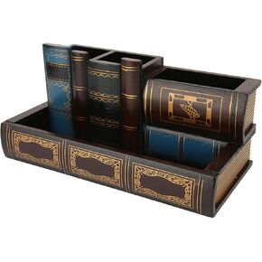 Decorative Pen Holder, Multi Functional Wooden Desktop Box Retro Style Desk Organizer for Holding Pencils Pens Scissors Rulers 9.45 x 4.53 x 4.53In