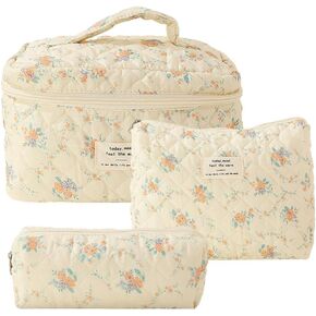 Juoxeepy Cotton Makeup Bag Large Travel Cosmetic Bag Quilted Cosmetic Pouch Coquette Aesthetic Floral Toiletry Bag