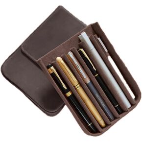 Leather Fountain Pen Case Collector Organizer,Pencil Case Handmade Pen Protective Sleeve (Magnetic 3 slots)