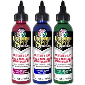 Unicorn SPiT Sparkling - Gel Stain & Glaze - 4oz Galaxy Sparkle Collection - Starling Sasha, Sapphire Swift, Lavish Lovebirds