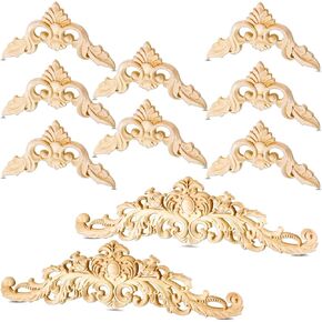 Decorative Wood Onlays and Appliques for Furniture - DIY Carved Trim Appliques for Bed, Door, Cabinet, Wardrobe - 15.7 x 4.3 inch, 4.72 x 4.72 inch (5 Pieces)