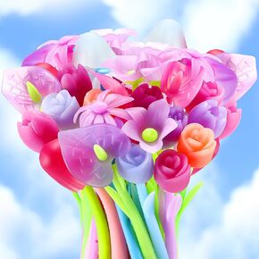 Tenare 18 Pieces Color Changing Flower Pens Pack Creative Floral Gel Ink Pens Novelty Rose Colorful Ballpoint Pen Spring Tulip Mushroom Ballpoint Pens for Home Office Stationery Gift