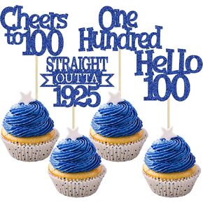 Ephlyn 24Pcs Happy 100th Birthday Cupcake Toppers Glitter Straight Outta 1925 Cupcake Picks Hello 100 Cheers to 100 Years Birthday Cake Decorations for 100th Birthday Anniversary Party Supplies Gold