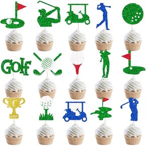 24pcs Golf Party Cupcake Toppers Golf Ball Cupcake Topcake Topcake Sticks Golf Birthday Party Decorities Sports Golf Golf Cake Cakes for Golf Let's Partee Party Baby Shower Supplies
