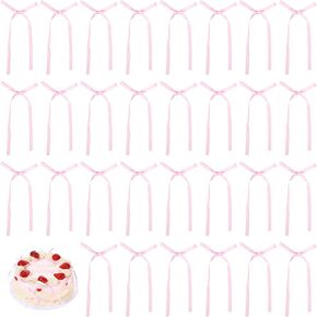 30 Pack Bow High Footed Cup Cake Wall Party Decorations, Bow Cupcake Toppers, Pink Vintage Birthday Bowknot Ribbon Cake Topper, Bridal Baby Shower Wedding Picks Supplies