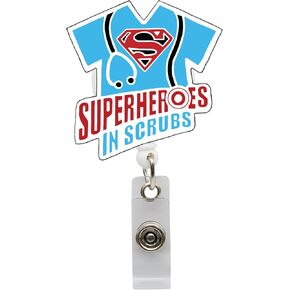 Superheroes in Scrubs Badge Reel - RN Retractable Holder with Alligator Clip for Hospitals Doctors and Office Staff