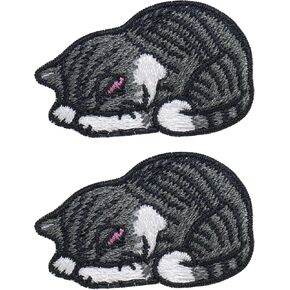 2 PCS Mini Sleep Cat Iron على بقع للملابس شارة تصحيح التزيين المطرز على شارة DIY Emblem (Orange)