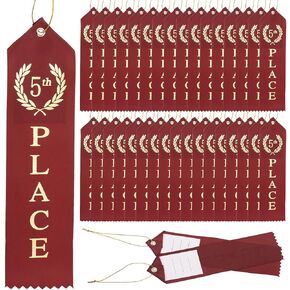 شرائط جائزة Patikil ، 36 PCS 5th Place Award Medal Ribbon مع بطاقة حدث وحبل للمناسبات الرياضية تحديات جائزة الحلي ، Red Dark