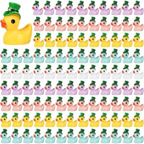 100 Pcs St. Patrick's Day Micro Mini Resin Duck Miniature Figures Resin Tiny Ducks Resin Charms Landscape Aquarium Garden Dollhouse Ornament DIY Potted Plants Decoration for Party Supplies