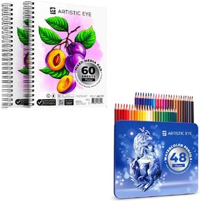 Artistic Eye Mixed Media Sketchbooks 9x12 & Watercolor Pencils (48 Colors) Bundle