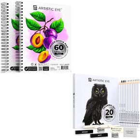 Artistic Eye Mixed Media Sketchbooks 9x12 & Sketching Art Set (20 Items) Bundle