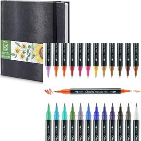 Ohuhu Metallic Marker Ambels 24 Colors Brush & Fine Double Tips Marker Pads Art Sketchbook 78 Sheets