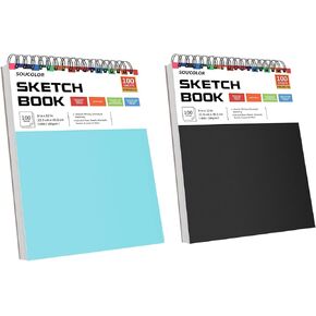 SOUCOLOR 9 "× 12" كتاب رسم بلو آند أسود ، 2 حزمة 200 ورقة كراسة رسم فني حلزوني لهدايا عيد الفصح ، عيد ميلاد ، يوم الأطفال ، هدايا عيد الميلاد وفضلات الحفلات