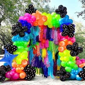 143PCS Rainbow Balloon Arch Garland Kit Glow Balloons for Dark Party Birthday Wedding Back to 80s 90s Disco Party Decorations Supplies