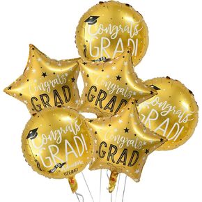 6 PCS Balloons لعام 2021 لحفلات التخرج إمدادات ديكورات الذهب نجمة تهانينا البالونات خريجة وجولة تهانينا بالونات MyLar التخرج من مدرسة كبار السن في المدرسة الثانوية