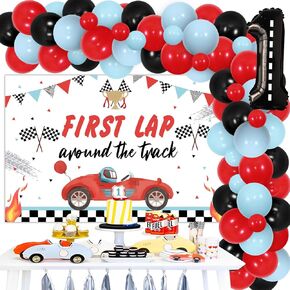 Sursurprise Fast Decortings One Birthday ، First Birthday Party Supplies ، First Lap on the Track Backdrop Vintage Baloon Garland Arch Kit for Boys First Bday