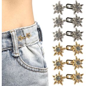 6 Set Pant Waist Tightener Pants Clips to Tighten Waist Adjustable and Reusable Suitable for Women's Clothing Jeans Dress Skirt No Sewing Decorative Accessories (Silver*3, Gold*3)