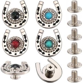 CRASPIRE 1 Box 8 Sets Horseshoe Screw Back Buttons Western Cowboy Style Decorative Leather Buckles 19mm Turquoise Gemstone Conchos Metal Vintage Retro Castings Rivets Studs for DIY Craft Fabrics