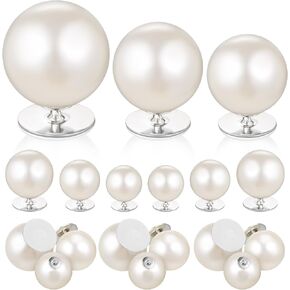 18pcs Pearl Buttons No Sew, 10mm/12mm/14mm Fixed Pearl Pin Buttons for Clothes, Artificial Pearl Brooch Pins, Women Reusable Removable Buttons for Dress Shirt Shawl DIY Crafts