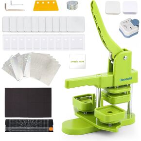 Button Maker Machine - 50mm Square Fridge Photo Magnets Maker Machine Press 100pcs DIY Kit Includes 20pcs Accessories, Cutter Tool & Sparkle Cover Film & Sticker